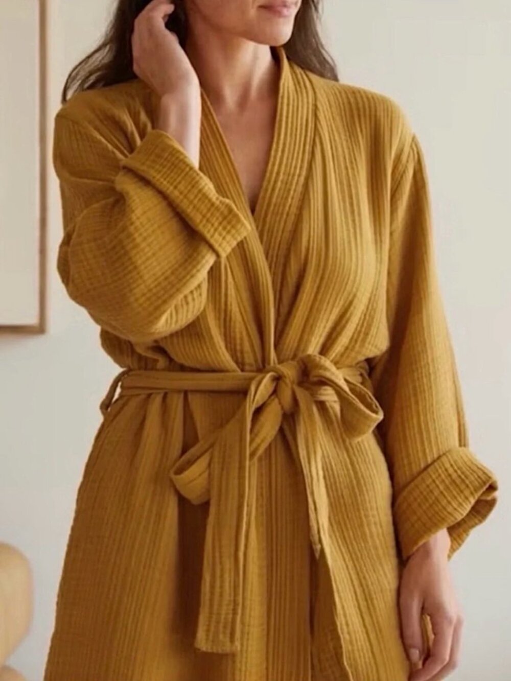 Parachute Cloud Robe Belted Cotton Gauze Knee Length Size S Gold Ochre